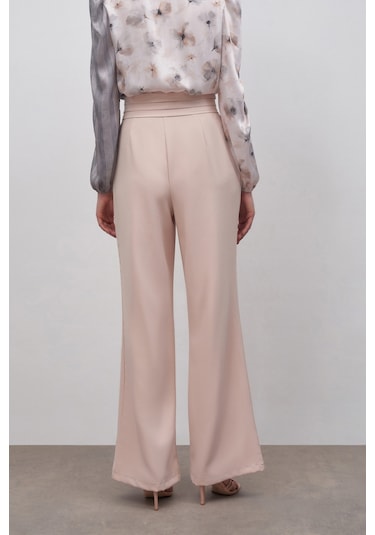Sateen Bel Detaylı Cepli Pantolon - Bej-132327 Bej