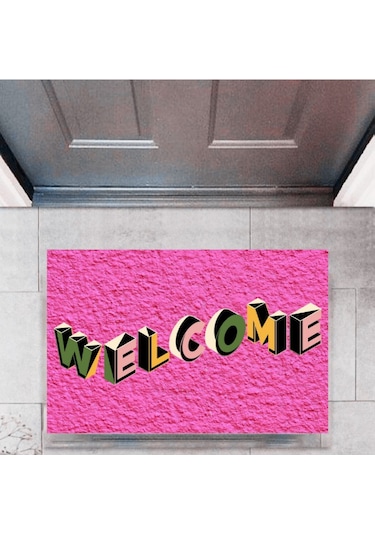 Kapı Önü Paspası Dekoratif Dijital Baskı Welcome P-2343