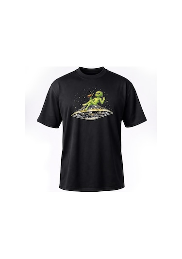 Dark Line %100 Pamuk Siyah Oversize T-shirt Alien Siyah