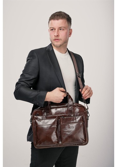 Ççs 71472 Hakiki Deri Evrak Çantası Kahve