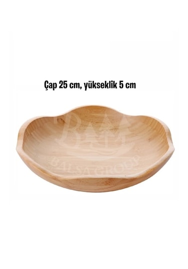 Dekoratif Bambu Servis Tabak, Servis Tabağı, Salata Tabağı, Çap 25 Cm Ahşap - Bej