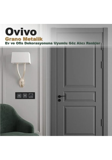 Ovivo Grano Metalik Üçlü Anahtar Siyah + Füme Çerçeve
