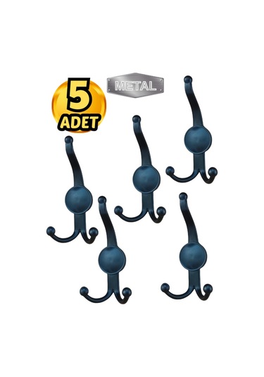 Metal Boncuk Portmanto Askısı Siyah Duvar Tipi 5 Li Siyah