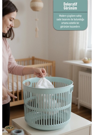 İronika Solara İkili Dekoratif Kirli Çamaşır Sepeti Seti Oyuncak Sepeti 60 - 22 Litre Yeşil Yeşil