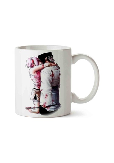 Sasusaku Öpüşme İki Tarafı Baskılı Kupa Bardak Çok Renkli