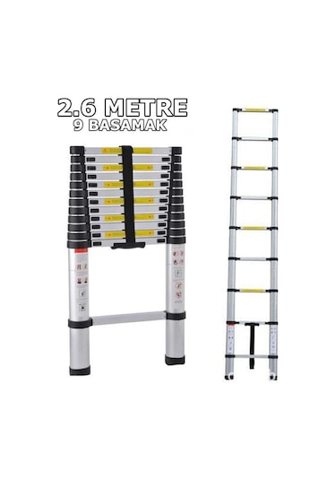 Ebax 9 Basamaklı Teleskopik Merdiven Uzayan 2.6 M