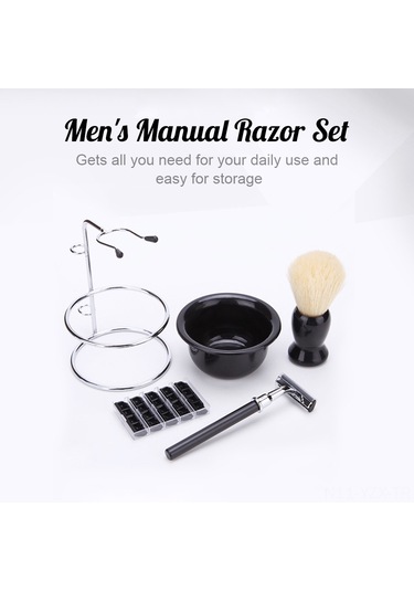 Yaozixa Erkek Tıraş Seti 5 Parça - Tıraş Bıçağı, Yedek Blades 5 Adet , Sabun Kasesi, Sakal Fırçası Ve Tutucu - Ev Ve Seyahat İçin Uygun Siyah