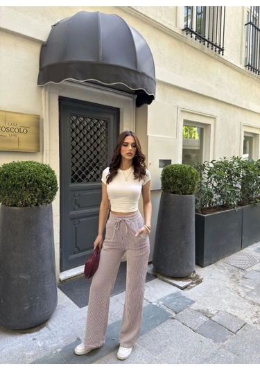 Su Yolu Çizgili Kolay Kombinle Ne Bilir Cepli Pantolon - Bordo Bordo