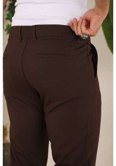 Erkek Slim Fit Likralı Bilek Boy Dilli Kumaş Pantolon Acı Kahve