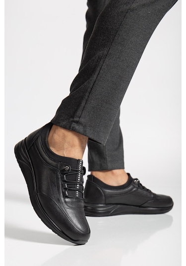 Hakiki Deri Tam Ortopedik Siyah Renk Erkek Ayakkabı Siyah Siyah