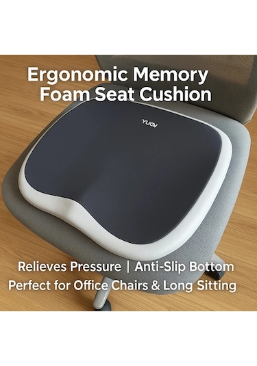 Honeybeeshop Siyah Ofis Koltuğu Minderi - 10 Saat Ergonomik Memory Foam, Bel Kalça Desteği Tamamen Siyah