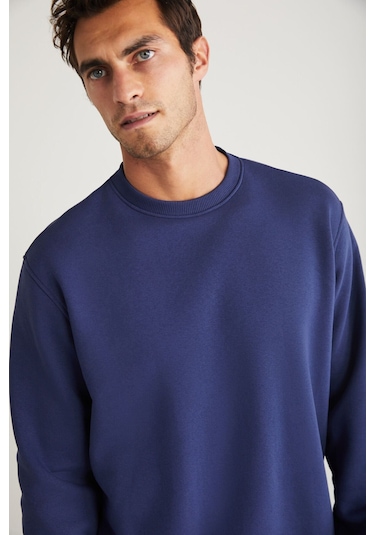 GRIMELANGE Travıs Erkek Organik Kumaşlı Yumuşacık Regular Fit Yuvarlak Yakalı Lacivert Sweatshirt Lacivert