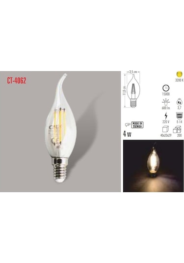 Cata Ct-4062 5 Adet 4w Kıvrık Filament Led Buji Ampul Gün Işığı
