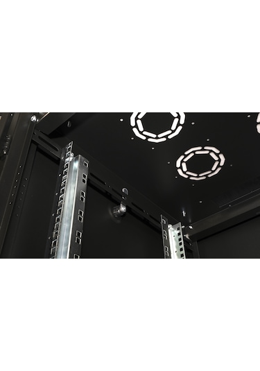 Lande Demonte 26u 600x600 Hyperline Dikili Tip Rack Kabinet Siyah Ön Cam Kapak / Tekerlekli