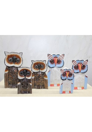 Büro Ev Ofis Dekoru İçin 3parça 30cm Ahşap Baykuş Objesi Seti
