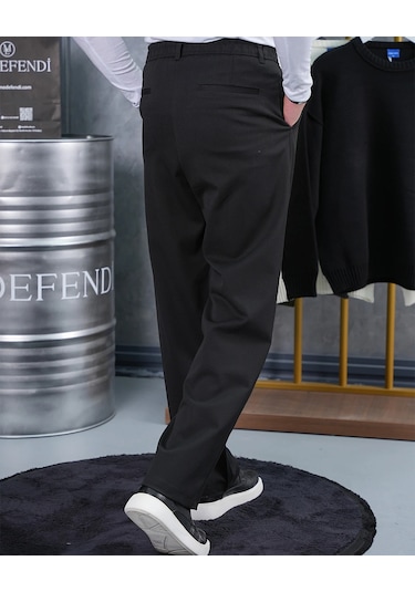 Modefendi Baggy Kesim Pile Detaylı Kumaş Pantolon Siyah