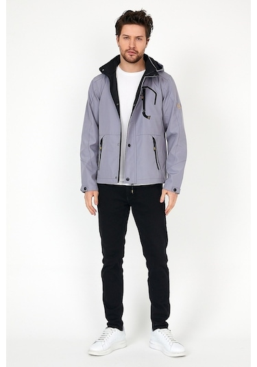 Sivaist Yeni Sezon Erkek Gri Softshell Kapüşonlu Iç Cepli Mont