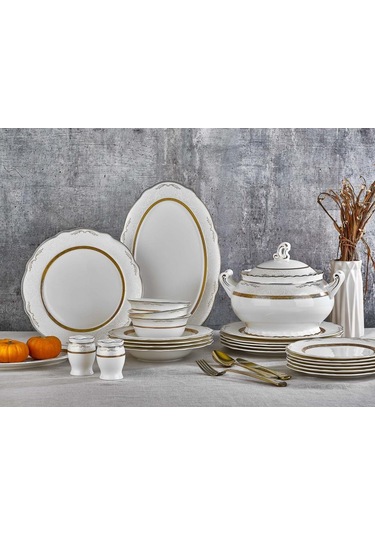 Aryıldız Yemek Takımı 60 Parça Royal Queen Porselen 60027 Beylerbeyi Beyaz