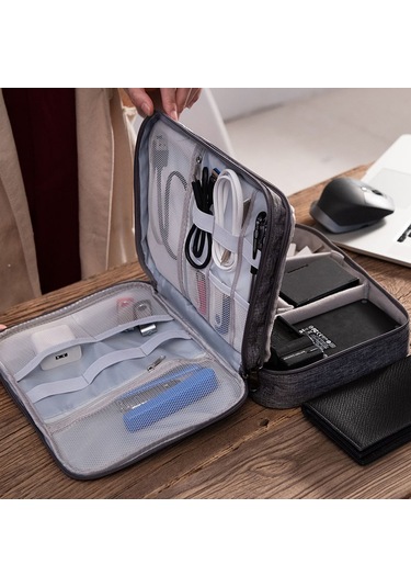 Padalink Gri Üç Katlı Dijital Alet Çantası - Veri Kablosu, Powerbank Ve Kulaklık İçin Multifonksiyonlu Dayanıklı Saklama Çantası
