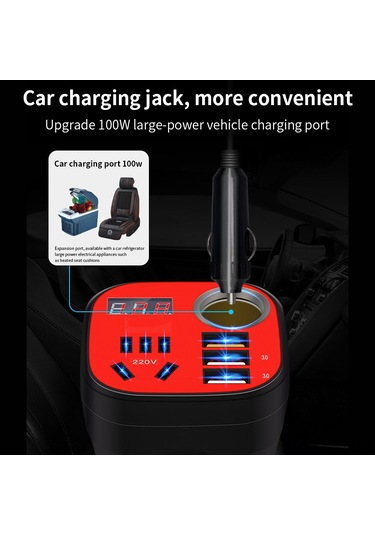 Skycity Araç Invertörü 12v/24v'den 220v'ye Dönüştürücü, Led Ekranlı, Qc3.0 Hızlı Şarj, Süper Şarj, Çok Fonksiyonlu Usb Soketi, Siyah 200w