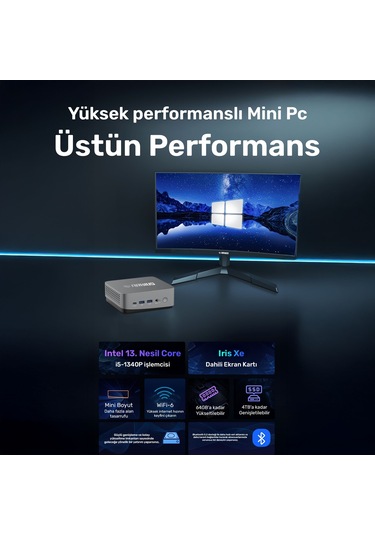 Raxius MP AD16-İ5-XE-134P010 i5-1340P 32 GB 1 TB+512 GB SSD Free Dos Mini Pc