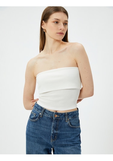 Koton Straplez Üst Kat Detaylı Ribanalı Slim Fit Beyaz 4sak10698ek Beyaz