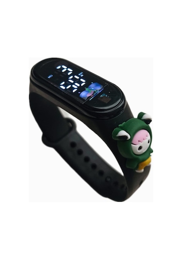 Renkli Led Ekranlı Silikon Kordonlu Kol Saati Siyah Bebek