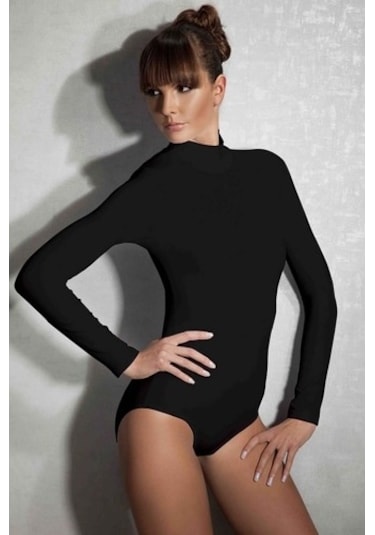 Doreanse 12407 Bayan Modal Uzun Kol Boğazlı Çıtçıtlı Siyah Body