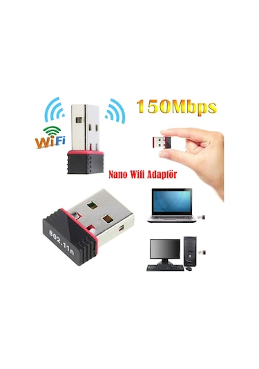 USB 2.0 Kablosuz Nano Wi-Fi Adaptör 150 Mps