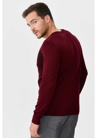 Desen Triko Erkek Desenli V Yaka Yün Kazak 0249640 Bordo Bordo