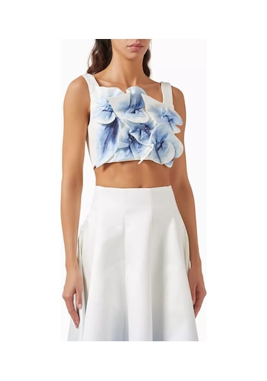 Acler Cragiburne Floral Appliqué Bluz, Ivory, Midnight Çok Renkli