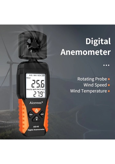 Xuweiwei Aıcevoos Dijital Anemometre H5 0.3 30m Sn Ruzgar Hizi Olcer Sicaklik Nem Olcum Pille Calisir Abs