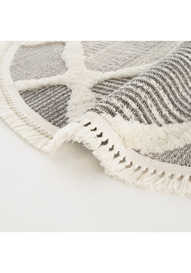 Cool Halı Sakura 2202 Gri Hav Toz Vermez Etnik Desenli Modern Bukleli Yuvarlak Salon Halısı