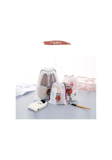 Suofeng Beyaz Mat Renkli 16x20 Cm Ayı Desenli Eva Telli Çanta - Giyim Ayakkabı Paketi, Kozmetik Saklama Torbası Beyaz