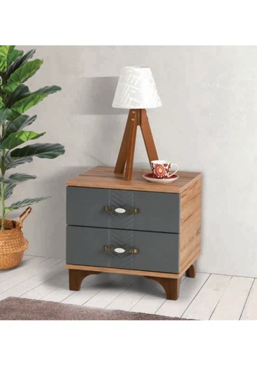 Bera Atlantik Çam - Antrasit 2 Çekmeceli Tuğçe Komidin Atlantik Çam - Antrasit