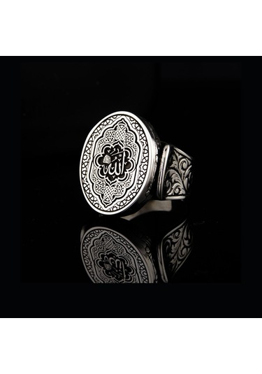 Fkgümüş 925 Ayar Gümüş Allah Lafzı İşlemeli Erkek Yüzük Ve Kolye Silver