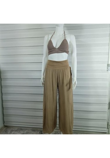 Bohem Stil Italyan Korse Belli Astarlı İpek Pantolon Camel