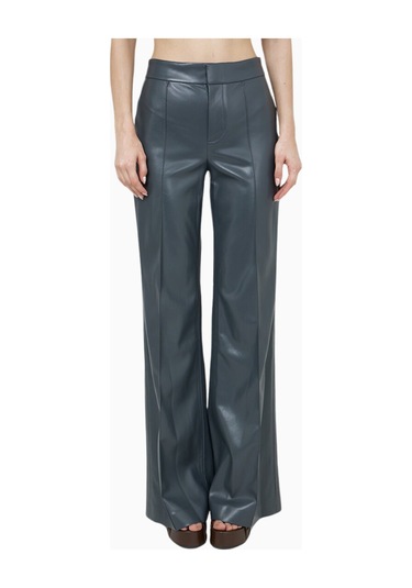 Alice And Olivia Dylan Vegan Deri Geniş Paça Pantolon Koyu Gri