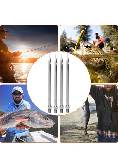 Geeroyoo 4 Adet Tek Dişli Paslanmaz Çelik Balık Mızrağı, Dairesel Tırnaklı, Kaçırmayan, 8mm Uç Parçası İle Uyumlu, Balık-fare- Somon-yılan Balığı İçin, Hafif Ve Taşınabilir Olta Aleti