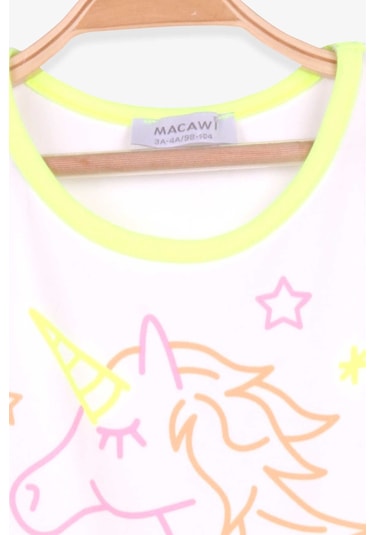 Breeze Kız Çocuk Elbise Unicorn Baskılı 3-7 Yaş, Neon Yeşil