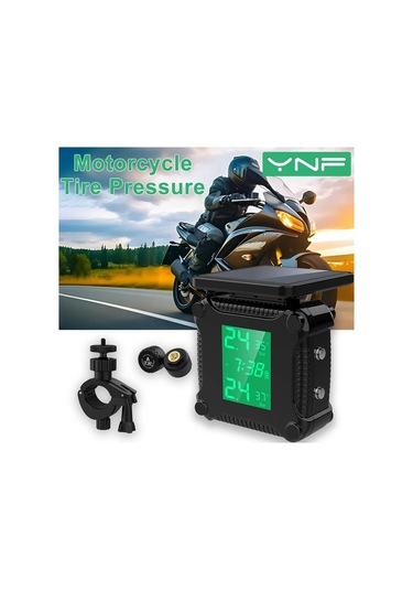 Boatshop1 Ynf Motosiklet Lastik Basınç İzleme Sistemi Siyah Lcd Ekranlı Otomatik Alarm Kablosuz Güneş Enerjili Şarj Lastik Monitörü