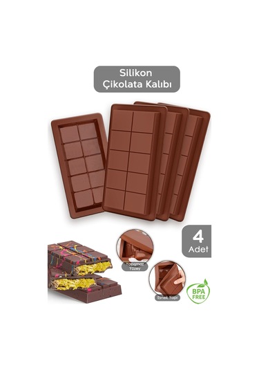 4 Adet Dubai Çikolatası Kalıbı - Büyük Tablet Çikolata Kalıbı Silikon Kalıp
