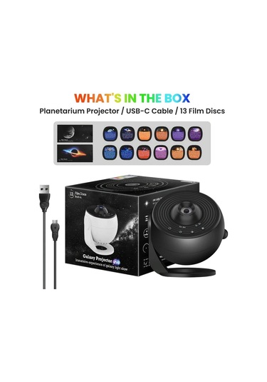 Honeybeeshop Fussıon 4k Hd Dünya Projektör Lambası Pro Siyah 13 Filtreli Usb Masa Lambası Ev Dekoru Uzay Temalı Aydınlatma Siyah