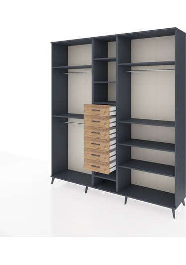 Hyperion Dolap 10 Raflı 6 Çekmeceli 3 Askılı 220x44x243 Antrasit-antrasit/çam Antrasıt/atlas Çam