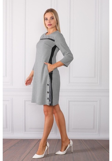 E.T.'S Element'S Kadın Deri Detaylı Elbise Gri