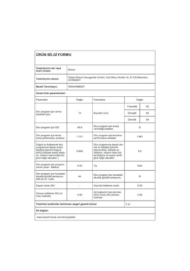 Bosch SMS4HMB62T 6 Programlı 14 Kişilik Bulaşık Makinesi