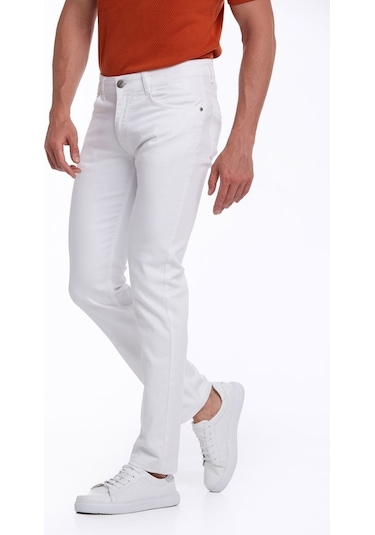 Hatemoğlu Beyaz Regular Fit Yüksek Bel Düz Paça Basic Kot Pantol Beyaz