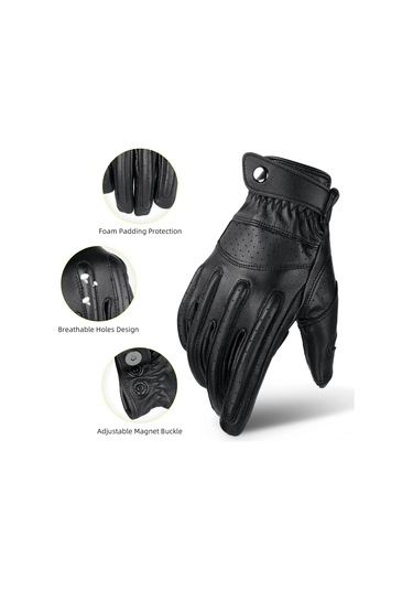 Gajeena M Beden Siyah Kürk Moto Eldiveni - Dokunmatik Ekran Uyumlu, Soluklastirici, Darbe Emici, Kayma Engellendirmeli