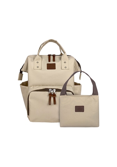 Star Anne Bebek Bakım Sırt Çantası + Termos Çanta-Bej
