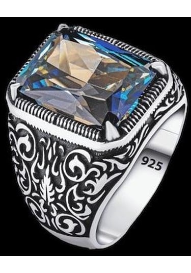 Kalem İşlemeli Mistiktopaz Taşlı Gümüş Yüzük 240052033g18y